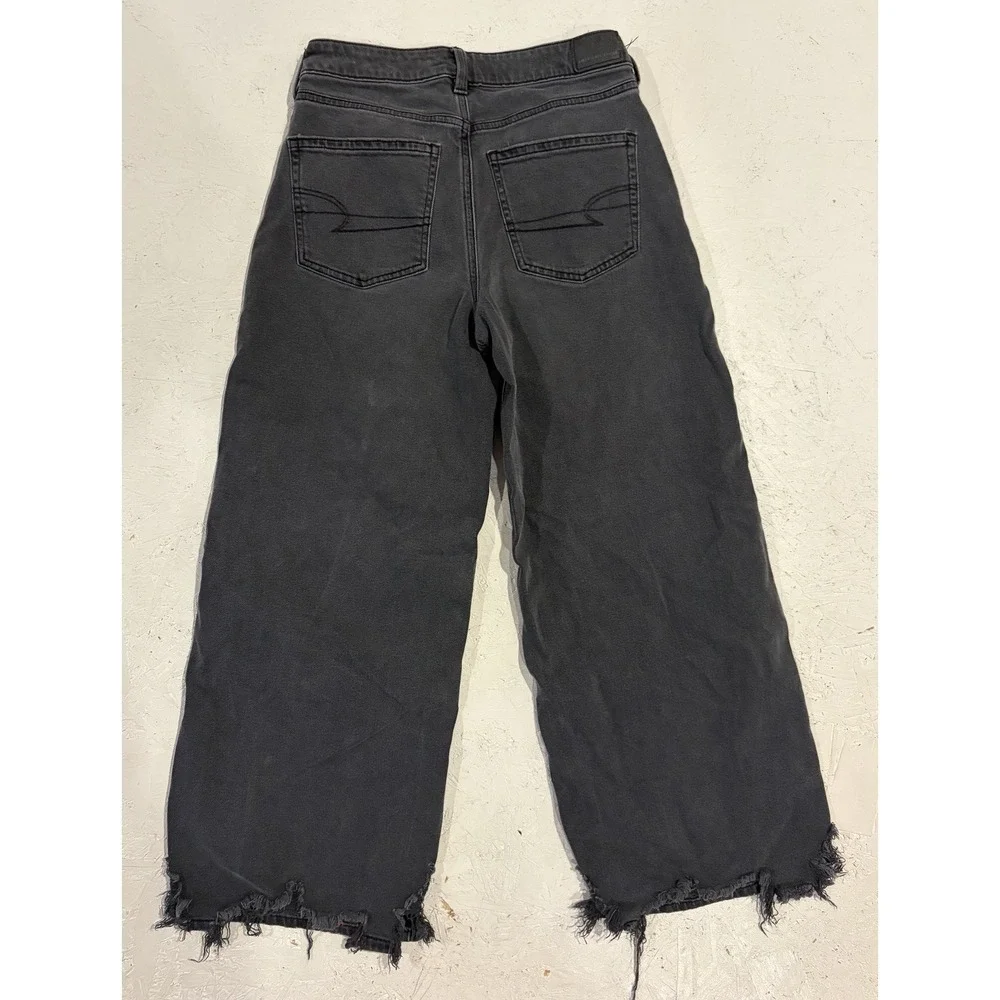 American Eagle Women's Super High Rise Baggy Wide Leg Ankle Jeans Size 4 Regular
